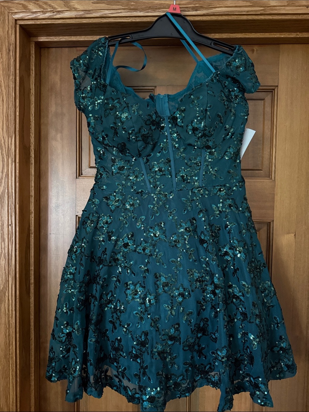 Girls Teal Sequin Floral Fit-and-Flare Dress